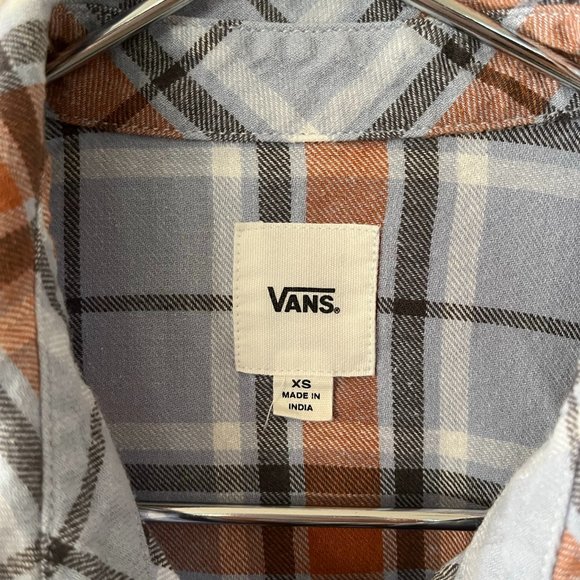Vans Cropped Button Up Flannel, Size XS, Blue/Grey - Picture 2 of 3